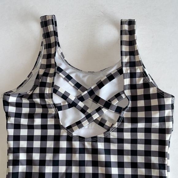 Coral Reef Black And White Gingham One Piece Cross Back Swimsuit - Picture 4 of 5